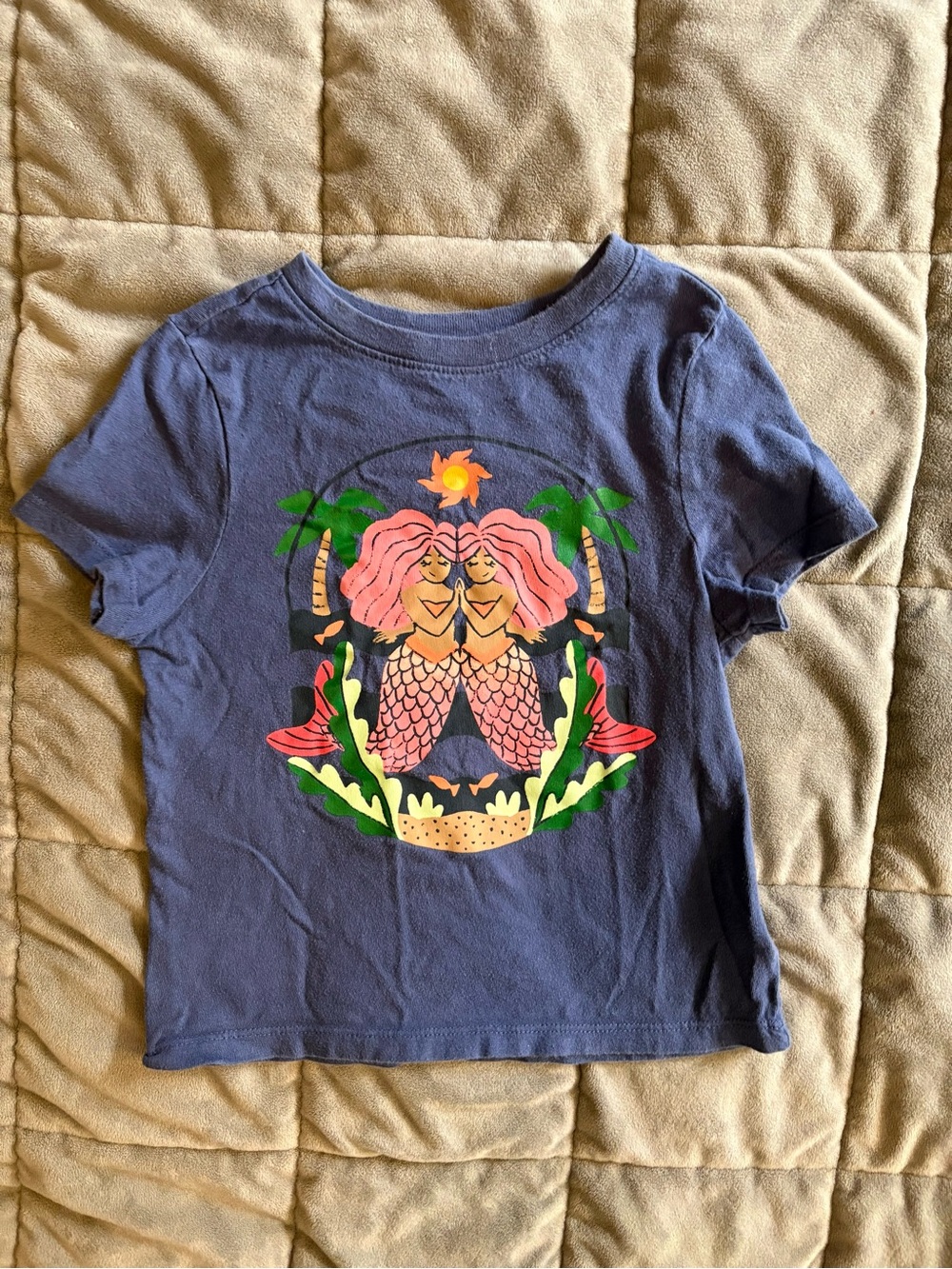 Old Navy Navy Short Sleeve Tee with Pink Mermaid Pair Graphic